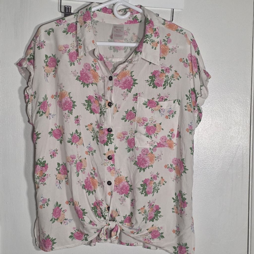 No Boundaries Pink Floral Button Down Shirt